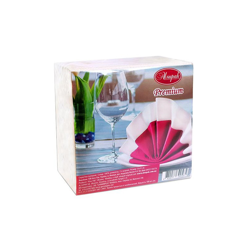 Серветка 33×33 біла (100шт) 2-шарова купити