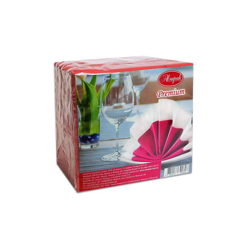 Серветка 33×33 червона(100шт) 2-шарова купити